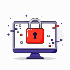 This illustration depicts robust digital security measures protecting sensitive information on a computer screen, emphasizing data privacy and cyber defense.