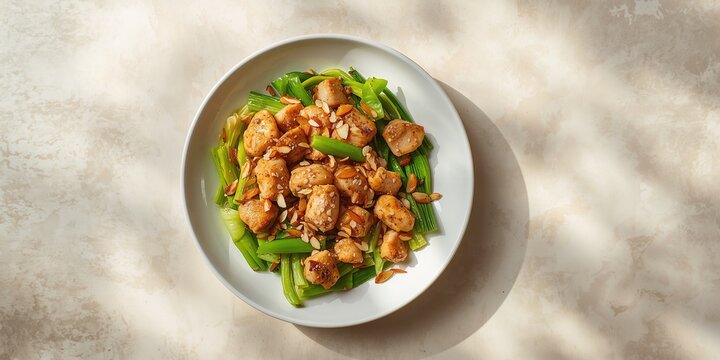 Chicken almond ding with marinated chicken and vegetables, protein-rich meal for balanced diets