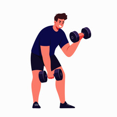 Athletic man performing bicep curls with dumbbells to build muscle strength and achieve a sculpted physique.