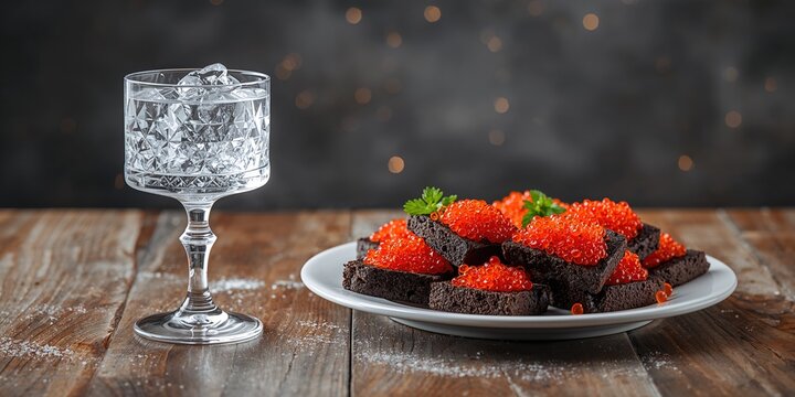 A glass of vodka and a snack, beverage and appetizer pairing, casual dining setup