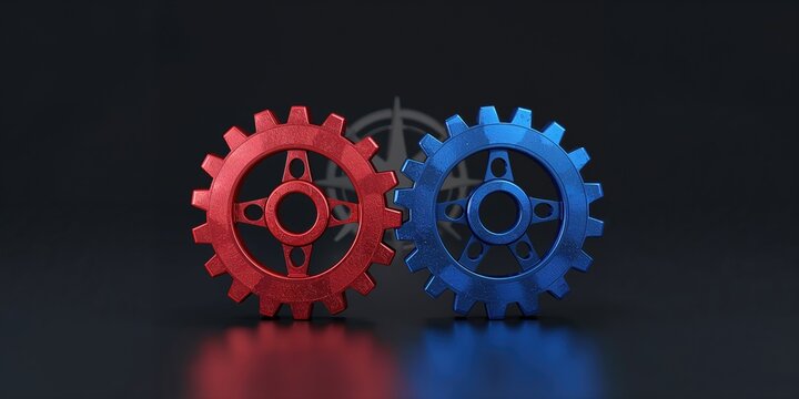 Illustration of interconnected red and blue gears symbolizing operational safety and gear system efficiency