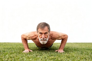 Ejercicio de calistenia ejecutado por un hombre mayor en plena condición física