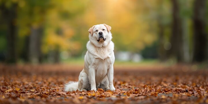 Dog of the Kangal breed in autumn setting, natural environment and seasonal foliage