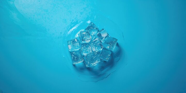 Blue background with cube ice, ideal for text overlay or layout design, neutral background for information display