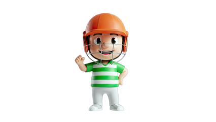 Cricket Player Cartoon Character Posing on White Background