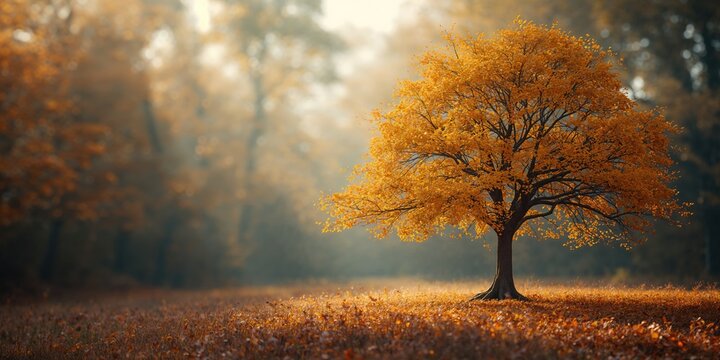 Tree with yellowish-brown leaves in autumn, providing textured scenery for nature-themed layouts, seasonal change