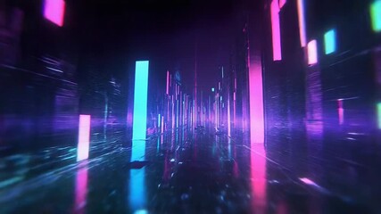 Abstract digital tunnel with neon light speed effect - Powered by Adobe