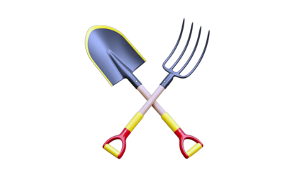 Crossed Shovel and Pitchfork on White Background