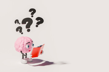 3D cartoon brain reading in total confusion