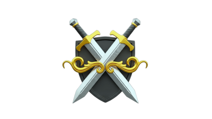 Crossed Swords with Shield Emblem on White Background