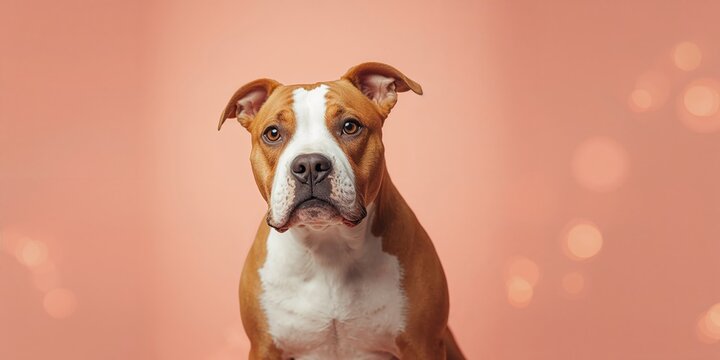 Detailed view of a Staffordshire Bull Terrier dog&acirc;&euro;&trade;s face, highlighting distinctive features and alert stance, ideal for pet identification guides
