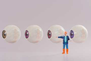 3D eyeballs aligned for inspection control scene