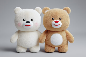 Adorable pair of plush bears with cheerful faces and soft textures