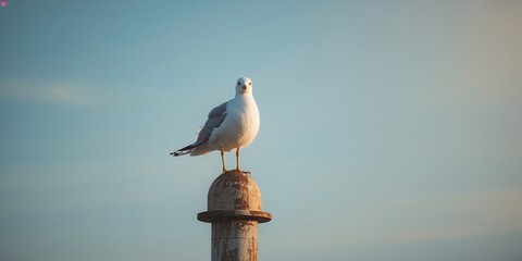 Seagull in flight over the ocean, coastal wildlife behavior