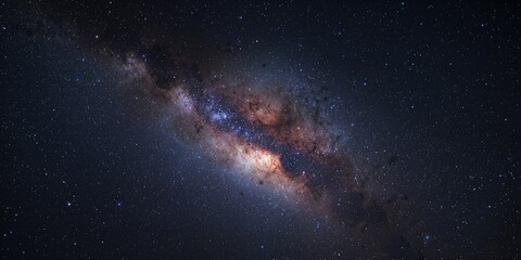 Fototapeta premium Long exposure image of the Milky Way galaxy showing detailed star patterns, ideal for astronomy-themed layouts