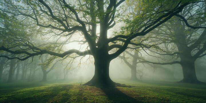 Early foggy landscape in Liesbos woodland close to Breda, suitable for environmental studies