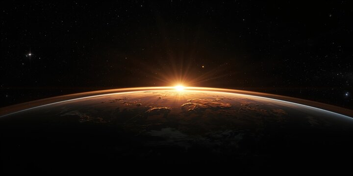 Earth view from space with sunrise, seasonal change during spring equinox