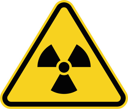 Radiation warning symbol in a triangular shape on a black background