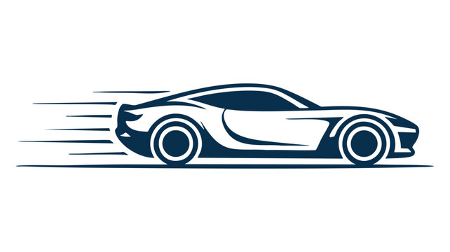 A stylized illustration of a fast sports car moving at high speed, depicted as a logo