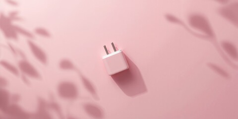 Charger plug adapter positioned on a pink paper surface, serving as an organizational background for electronic accessories