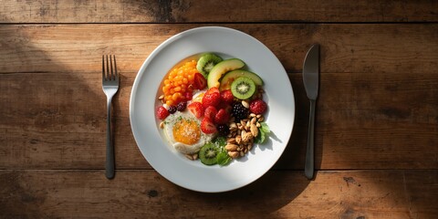 Minimalist photo of a nutrient-rich breakfast metabolism support, suitable for health awareness campaigns