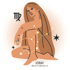 VIRGO horoscope character. Celestial element or zodiac sign. Bright modern hand drawn vector