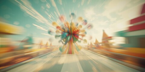 Out-of-focus amusement park during daylight serving as a background for editorial or graphic layout