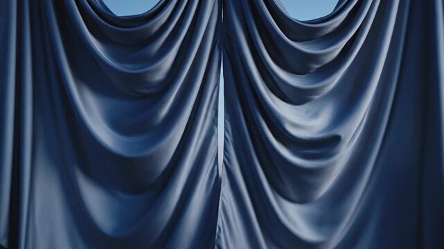 Close-up of rich blue drapery with satin-like folds, dramatic light and shadow. details and texture