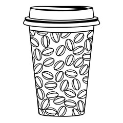 Modern Coffee Cup Vector with Integrated Coffee Bean Icons — Minimalist Continuous Line Illustration
