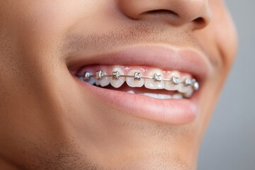 Fototapeta premium Close-up of man's smile with metal braces