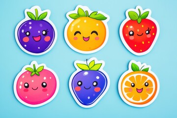 Colorful funny fruit stickers with playful designs