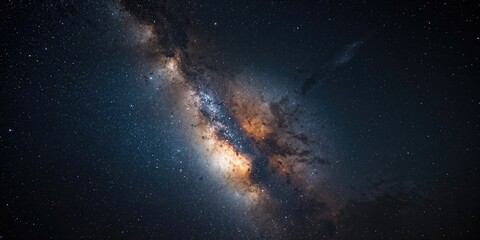 Obraz premium Night sky scene with the Milky Way stars used as a background for text layout, suitable for editorial headers