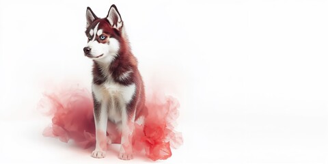 One-year-old Siberian Husky standing on a white background, breed features and size for pet identification