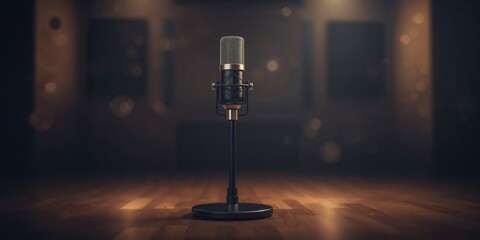 Microphone and recording equipment in a studio, audio quality and production environment
