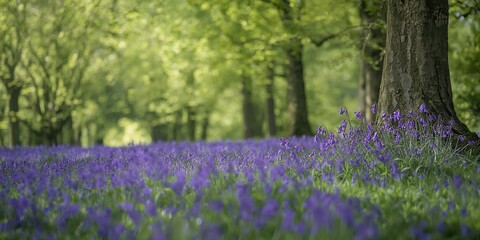 Obraz premium Bluebell woods near Chipping Campden, Cotswolds, Gloucestershire, England, seasonal bloom for nature preservation awareness