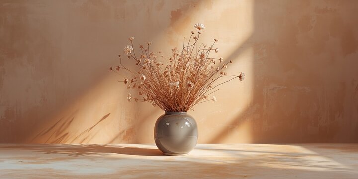 Dried flower bouquet in a glossy ceramic vessel, designed for home decor or floral arrangements