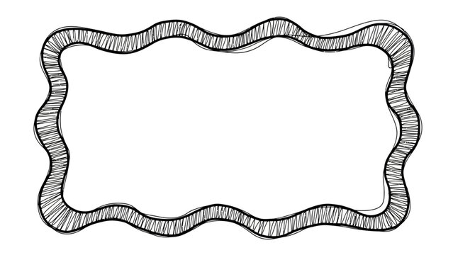 Hand drawn wavy line border frame with scribbled texture and empty white space for text or image on plain background - Powered by Adobe