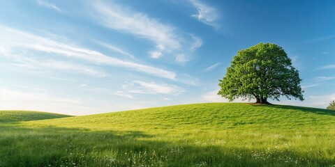 Fototapeta premium Countryside hill with trees and shadows background, summer, nature, landscape, forest, green, seasonal change