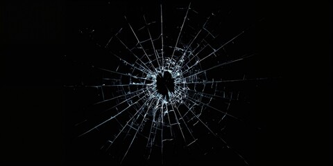 Shattered glass with visible fractures from collision, used for structural integrity analysis