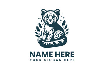 A vector illustration of a sitting panda with leaves, customizable text fields for a name and slogan in a simple, modern logo design.