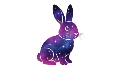 Watercolor Celestial Galaxy Rabbit Illustration with Stars, Purple, and Blue Cosmic Texture isolated PNG with Transparent Background