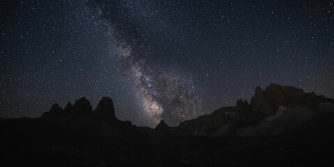 Obraz premium Milky Way galaxy visible over remote mountain landscape, natural night sky viewing, Earth Day