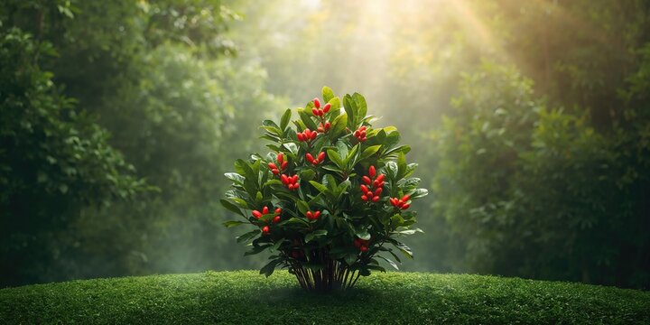 Guarana shrubs bearing fruits, focused on plant propagation and growth cycles, Earth Day