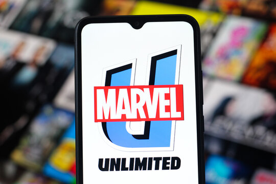 In this photo illustration, the Marvel Unlimited logo is seen displayed on a smartphone screen.