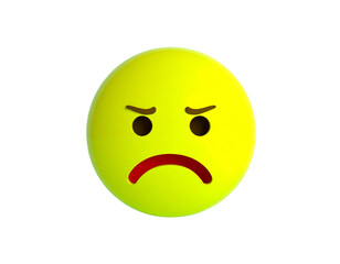 Sad yellow  emoticon 3D rendering unhappy face emoji