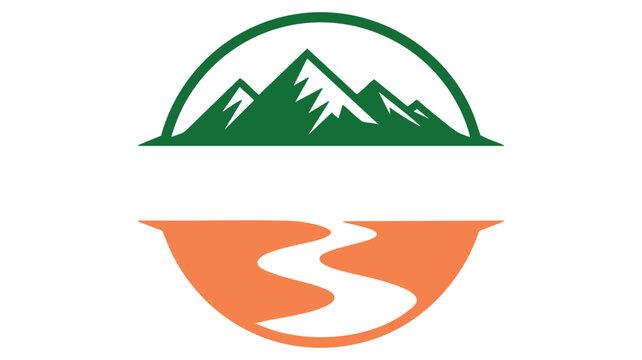 Minimalist abstract logo design featuring green mountains and a winding path - Powered by Adobe