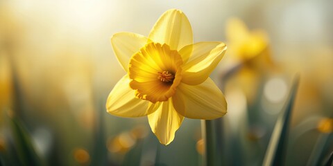 Fototapeta premium Macro shot of a daffodil, focusing on petal details for nature documentation, spring flower recognition