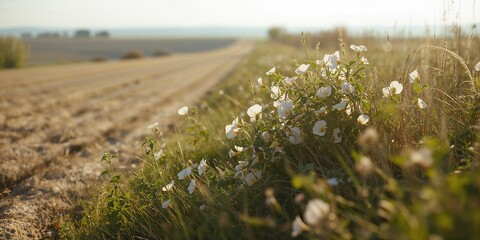 Naklejka premium Field of Convolvulus Arvensis plants in bloom, illustrating natural vegetation cycles