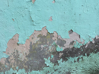 Old blue wall of the house close up