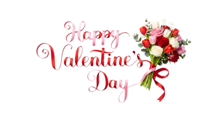Elegant happy valentine s day typography with a bouquet of red roses on black background